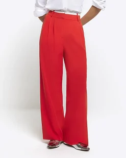 River Island side stripe wide leg trousers Red Outlet
