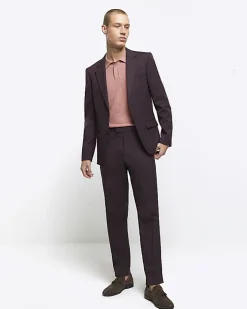 River Island slim fit twill suit jacket Red Online