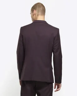 River Island slim fit twill suit jacket Red Online