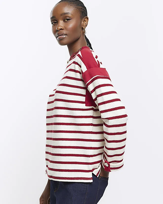 River Island stripe long sleeve sweatshirt Red Hot