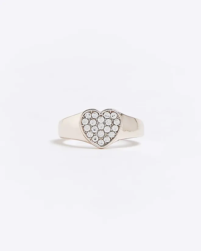 River Island Rose gold heart diamante ring Yellow Best