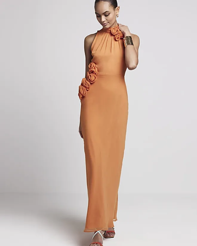 River Island Rust corsage high neck slip maxi dress Brown Sale