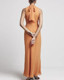 River Island Rust corsage high neck slip maxi dress Brown Sale