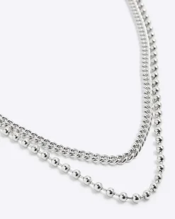 River Island Silver ball chain multirow necklace Grey Outlet