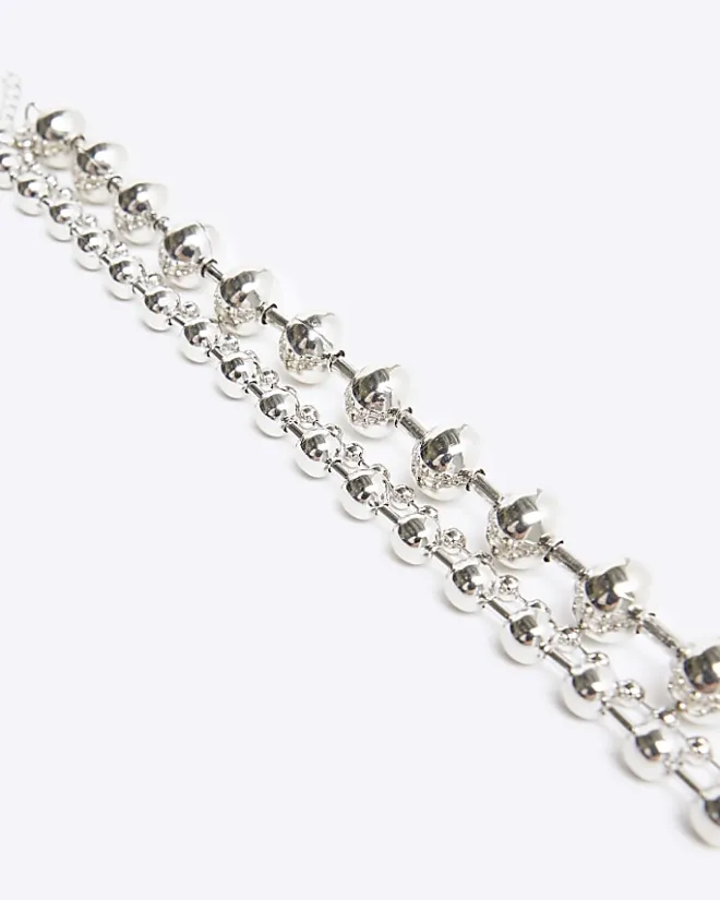 River Island Silver Ball Chain Multirow Necklace Grey Fashion