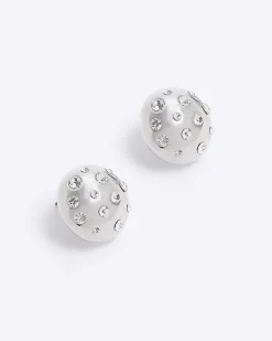 River Island Silver chunky diamante stud earrings Grey Clearance