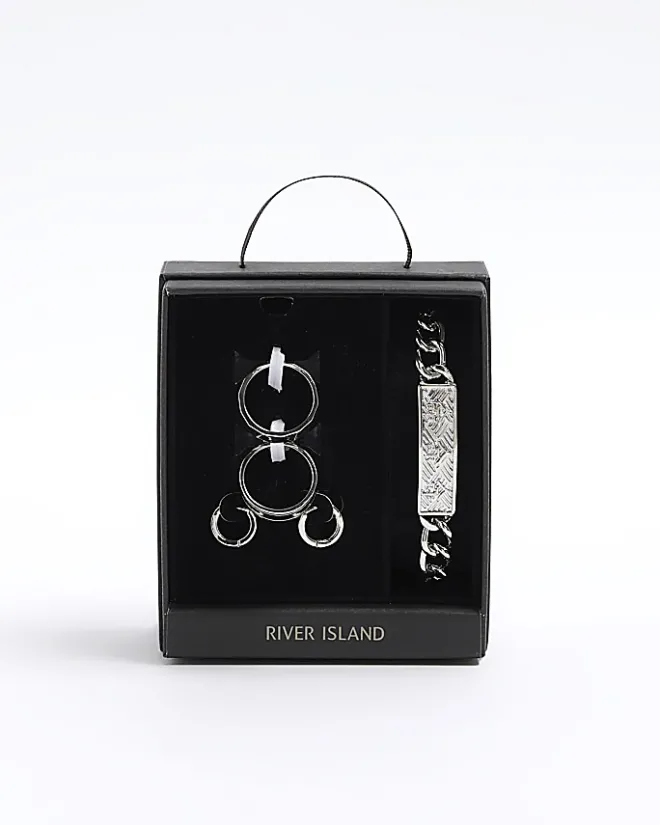 River Island Silver colour chain bracelet gift box Grey Outlet