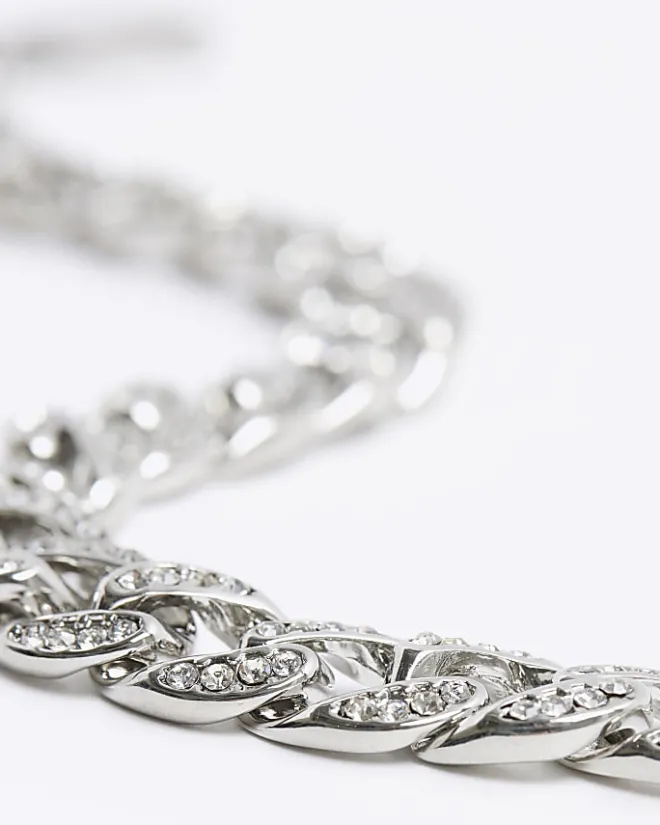 River Island Silver colour chain diamante bracelet Grey Best