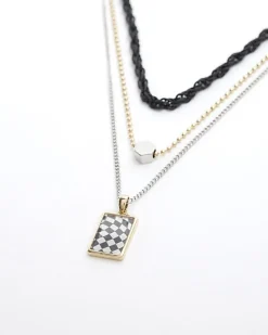 River Island Silver colour checkerboard multirow necklace Grey Outlet