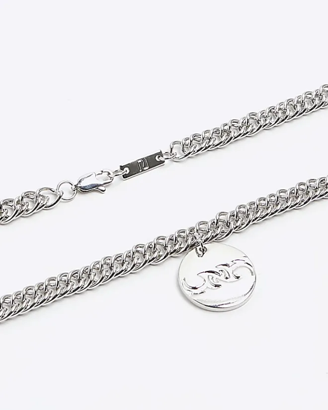 River Island Silver colour pendant necklace Grey Clearance