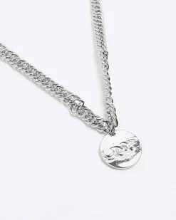 River Island Silver colour pendant necklace Grey Clearance