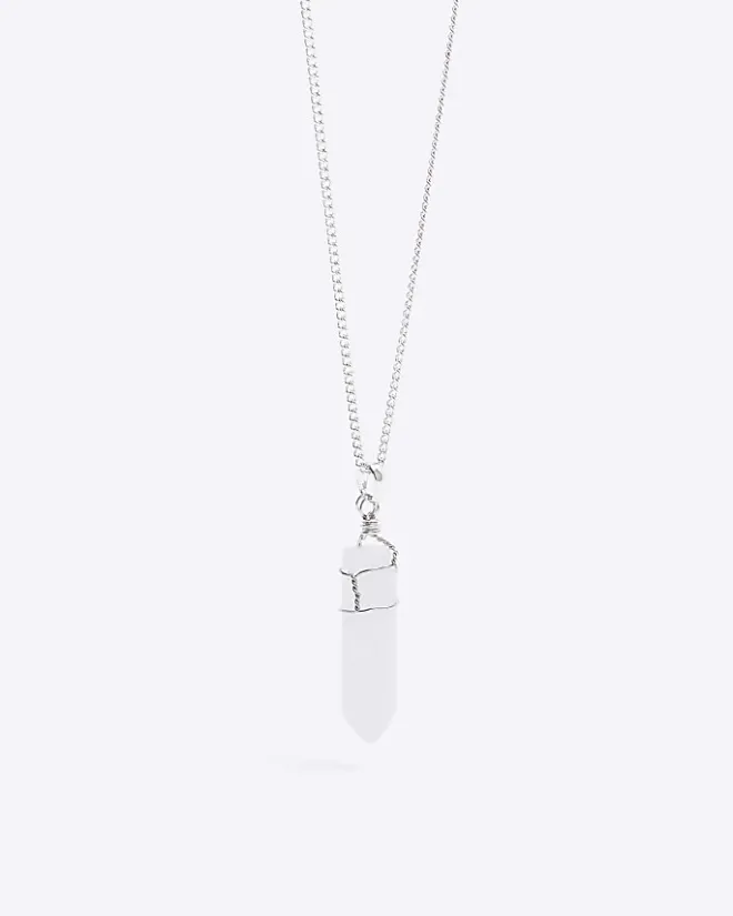 River Island Silver colour quartz pendant necklace Grey New