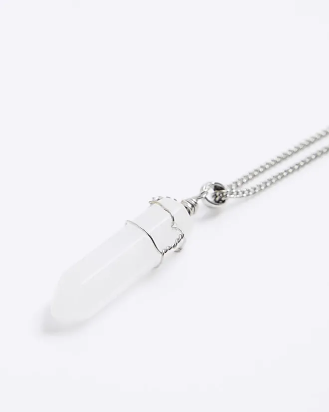 River Island Silver colour quartz pendant necklace Grey New