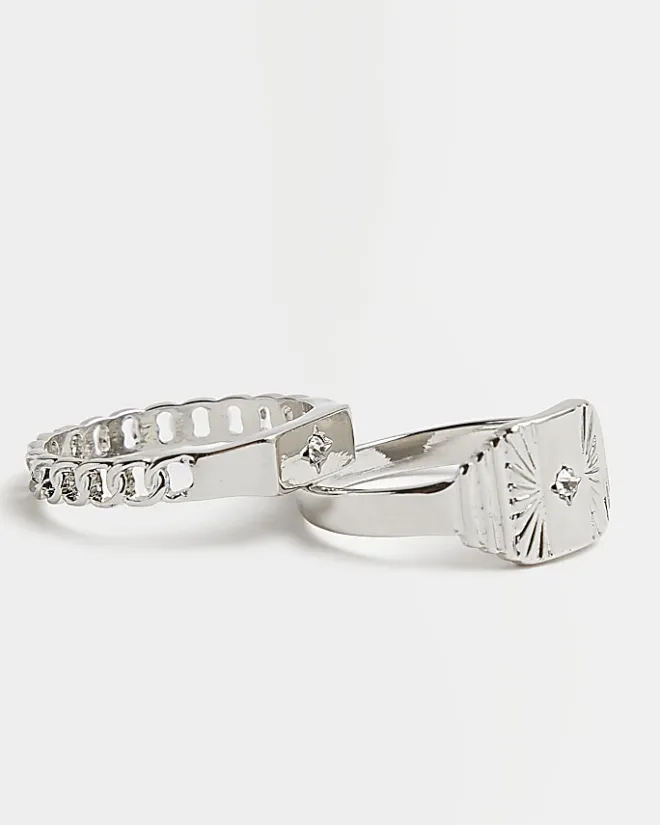 River Island Silver colour rings multipack Grey Clearance