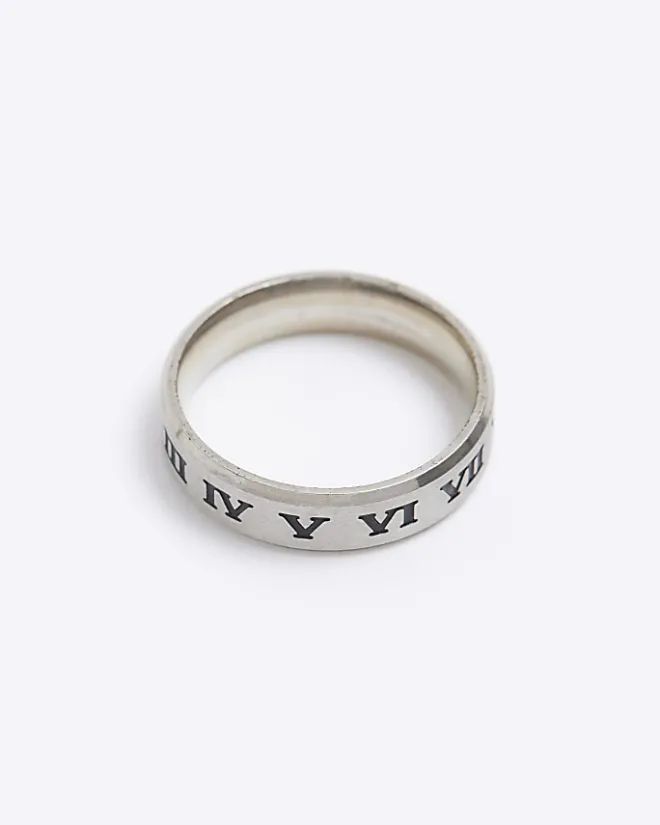River Island Silver colour stainless steel roman ring Grey New