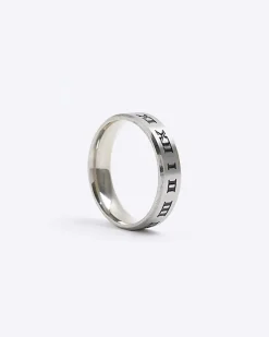 River Island Silver colour stainless steel roman ring Grey New