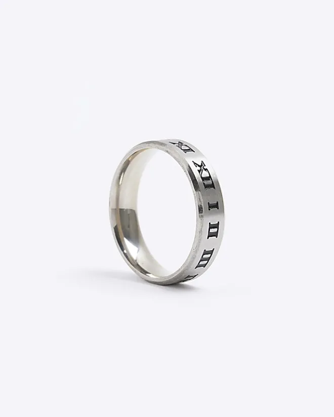 River Island Silver colour stainless steel roman ring Grey New