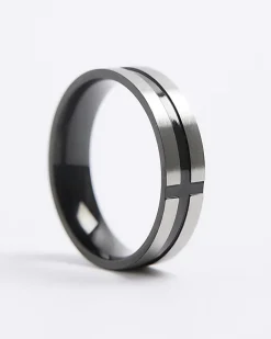 River Island Silver colour stainless steel cross ring Grey Discount