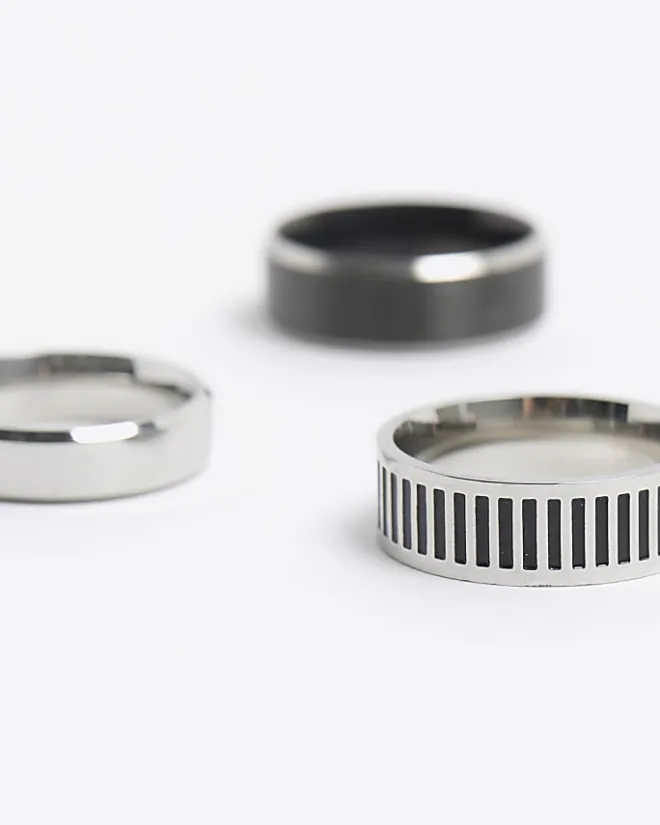 River Island Silver colour stainless steel ring multipack Grey Fashion