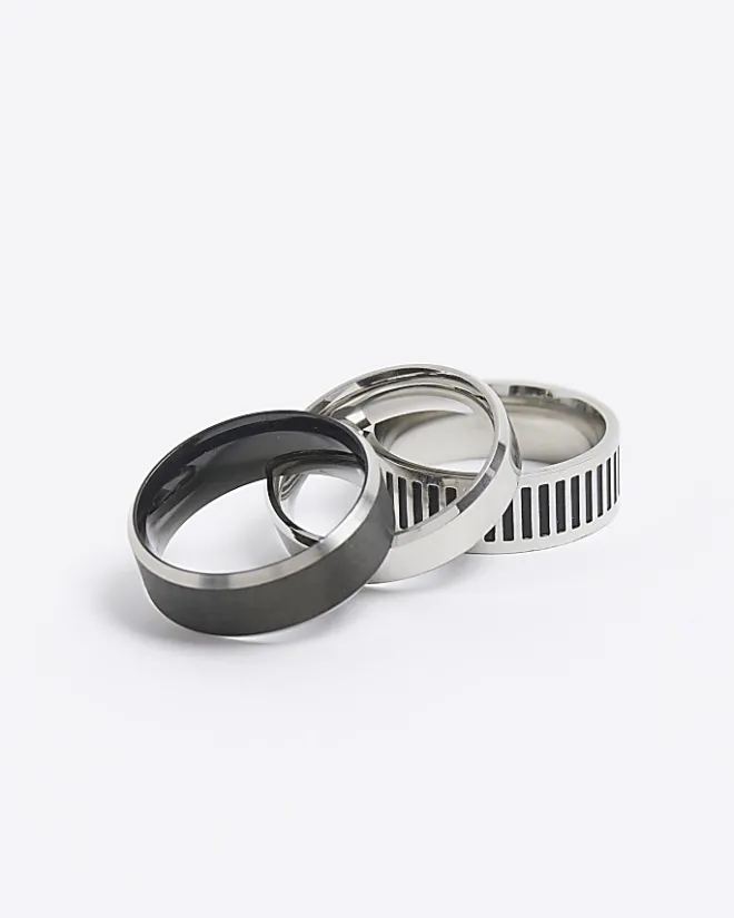 River Island Silver colour stainless steel ring multipack Grey Fashion