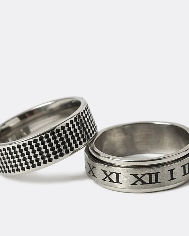 River Island Silver colour stainless steel embossed rings White Online