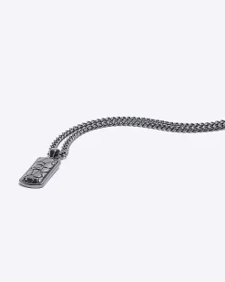 River Island Silver CRACKLE DOG TAG NECKLACE Grey Best