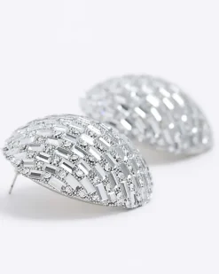 River Island Silver diamante stud earrings Grey Hot