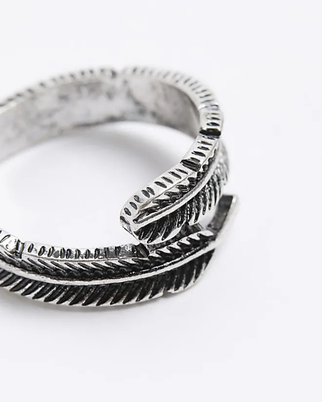 River Island Silver Feather Wrap Ring Grey Online