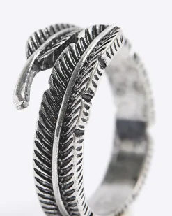 River Island Silver Feather Wrap Ring Grey Online