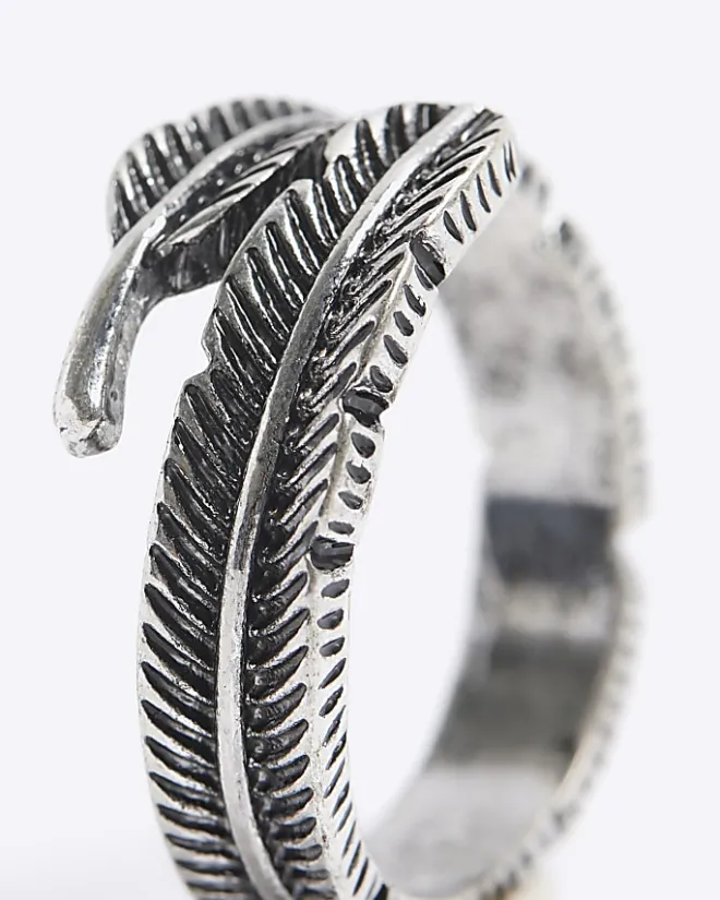 River Island Silver Feather Wrap Ring Grey Online