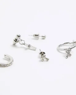 River Island Silver hoop and ear earrings multipack Grey Online
