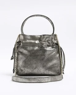 River Island Silver leather studded cross body bag Grey Outlet
