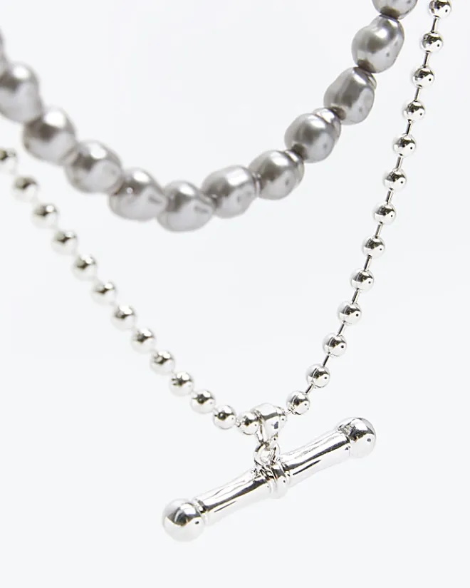 River Island Silver plated necklace Grey Discount