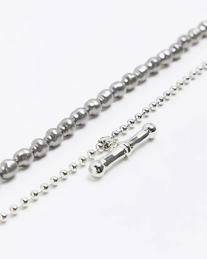 River Island Silver plated necklace Grey Discount