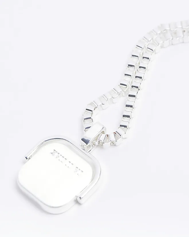 River Island Silver plated square necklace Grey Hot