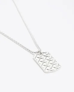 River Island Silver plated tag necklace Grey Best