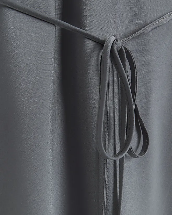 River Island Silver satin frill trim slip midi dress Grey Clearance