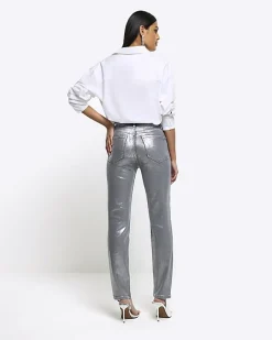 River Island Silver slim straight coated jeans Grey Sale