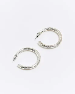 River Island Silver textured hoop earrings Grey Fashion