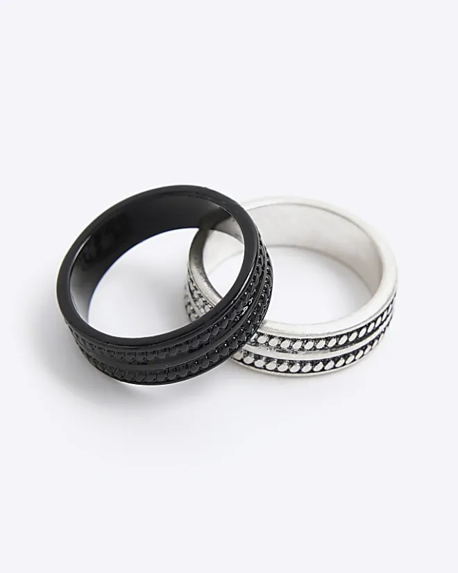 River Island Silver Textured Rings Multipack Grey Discount