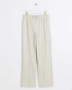 River Island Stone faux leather wide leg trousers Cream Discount