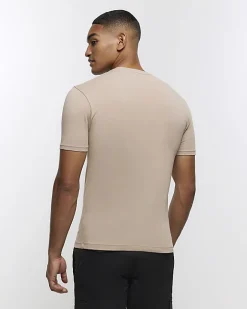 River Island muscle fit t-shirt Stone Discount