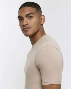 River Island muscle fit t-shirt Stone Discount