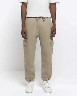 River Island regular fit cargo joggers Stone Best