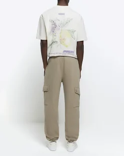 River Island regular fit cargo joggers Stone Best