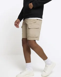 River Island regular fit cargo shorts Stone Discount