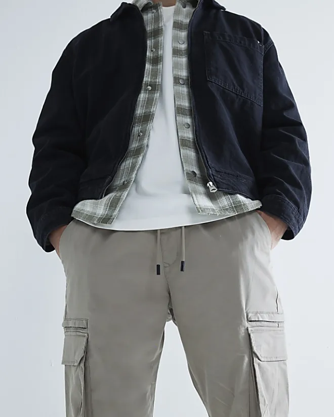River Island regular fit cuffed cargo trousers Stone Hot