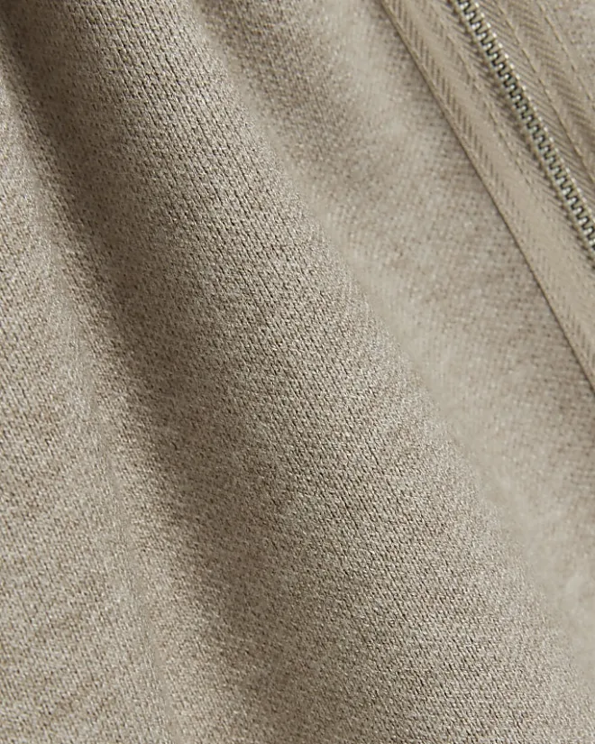 River Island regular fit knit zip up jumper Stone Outlet