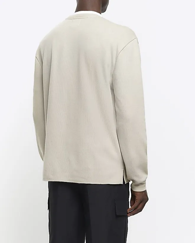 River Island regular fit rib sweatshirt Stone Outlet