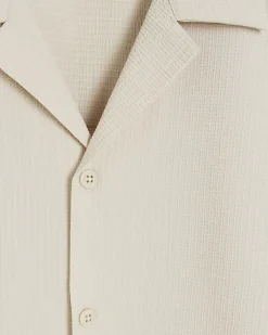 River Island regular fit seersucker revere shirt Stone New